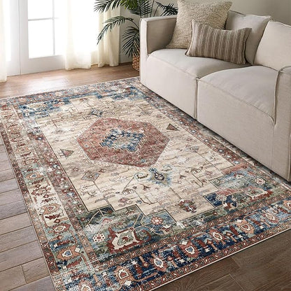 vivorug 6x9 Area Rug, Ultra-Soft Washable Rug for Living Room, Dinner Room, Bedroom, Non-Slip Vintage Rug, Indoor Carpet Large Area Rug, Brown