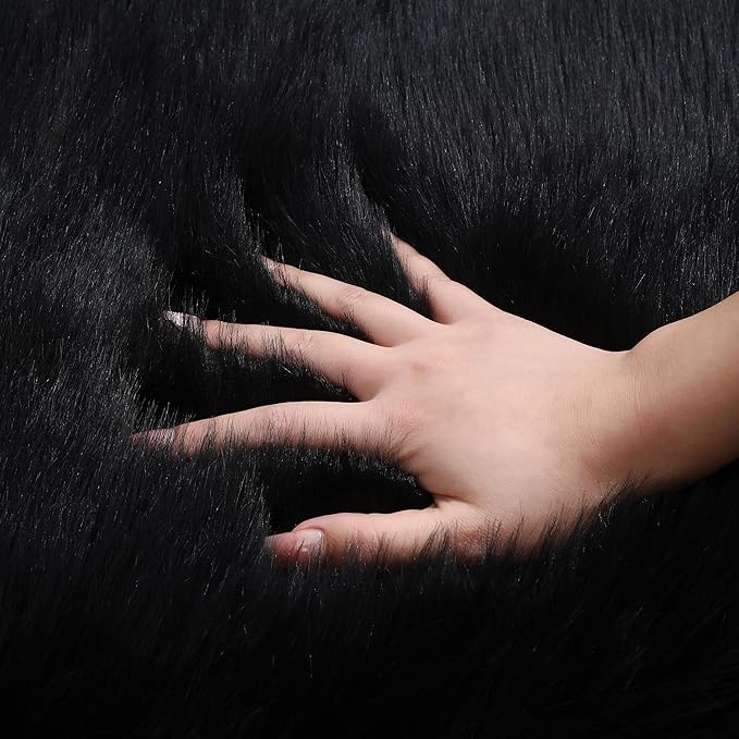 Fluffy Faux Fur Rug Black Sheepskin Area Rug,2x4 Ft Ultra Soft Shaggy Plush Rug for Bedroom Bedside Living Room Nursery Kids Room