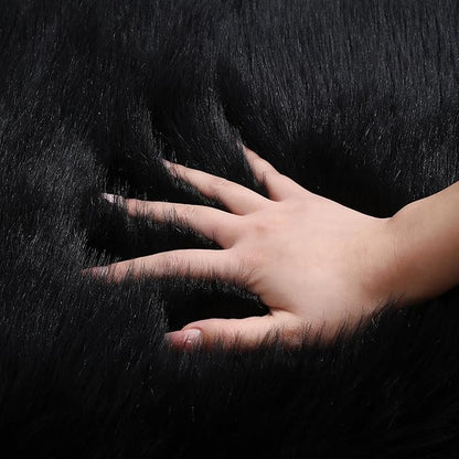 Fluffy Faux Fur Rug Black Sheepskin Area Rug,2x4 Ft Ultra Soft Shaggy Plush Rug for Bedroom Bedside Living Room Nursery Kids Room