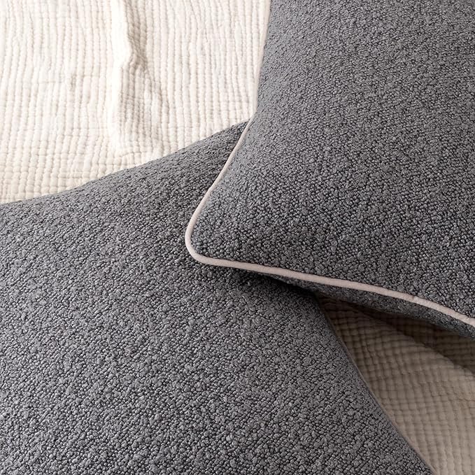 Amazon Basics Boucle Throw Pillow Covers for Couch, Living Room, Home Decor with Hidden Zipper, Grey, 18×18in, Pack of 2