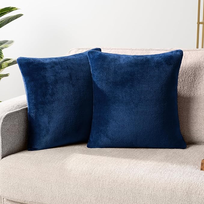 PAVILIA Navy Blue Throw Pillow Covers 20x20 Set of 2, Decorative Pillow Cases for Bed Sofa Couch, Boho Aesthetic Accent Decor Cushion for Bedroom Living Room, Velvet Square Euro Sham Covers, Dark Blue
