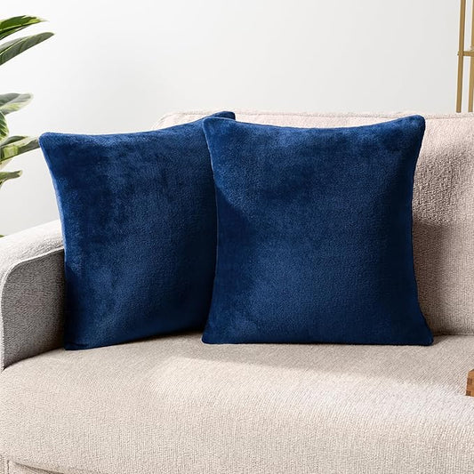 PAVILIA Navy Blue Throw Pillow Covers 18x18 Set of 2, Decorative Pillow Cases for Bed Sofa Couch, Boho Aesthetic Accent Decor Cushion for Bedroom Living Room, Velvet Square Euro Sham Covers, Dark Blue