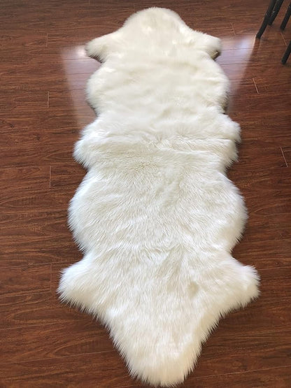 Free Shape Luxury Soft Fluffy Shag Area Rug Double 2'x6', 60x180cm - Vegan Fur Ultra Soft Indoor Carpet Nursery Rugs for Bedroom Home Decor, White
