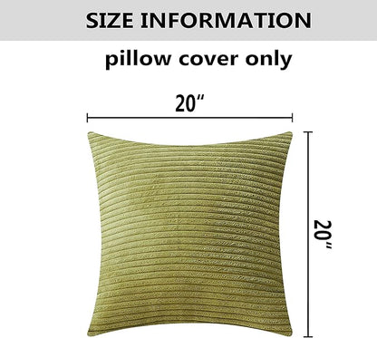 Home Brilliant Spring Pillow Covers 20x20 inch Solid Supersoft Corduroy Stripes Square Throw Pillow Cushion Covers for Home Sofa Couch Decor, 50x50cm, 20 x 20 Inch, Grass Green