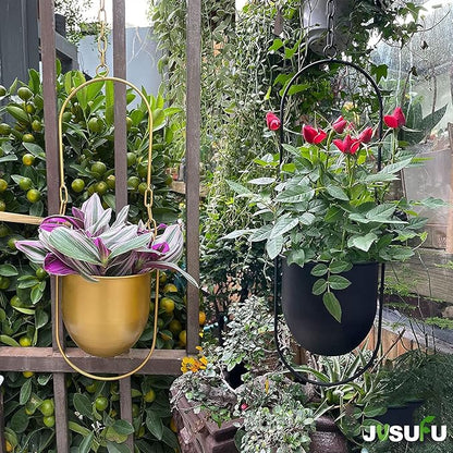 Metal Hanging Planters, 2pcs Black Hanging Planters for Indoor & Outdoor Plants, No Plant incld