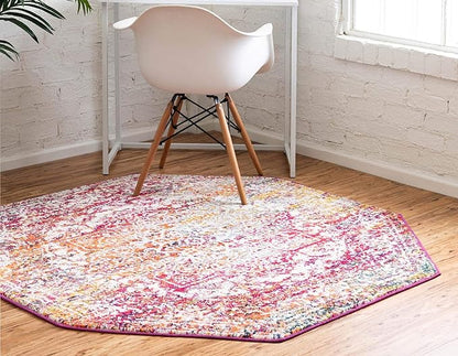 Rugs.com Arlington Collection Rug – 8 Ft Octagon Multi Medium-Pile Rug Perfect for Living Rooms, Kitchens, Entryways