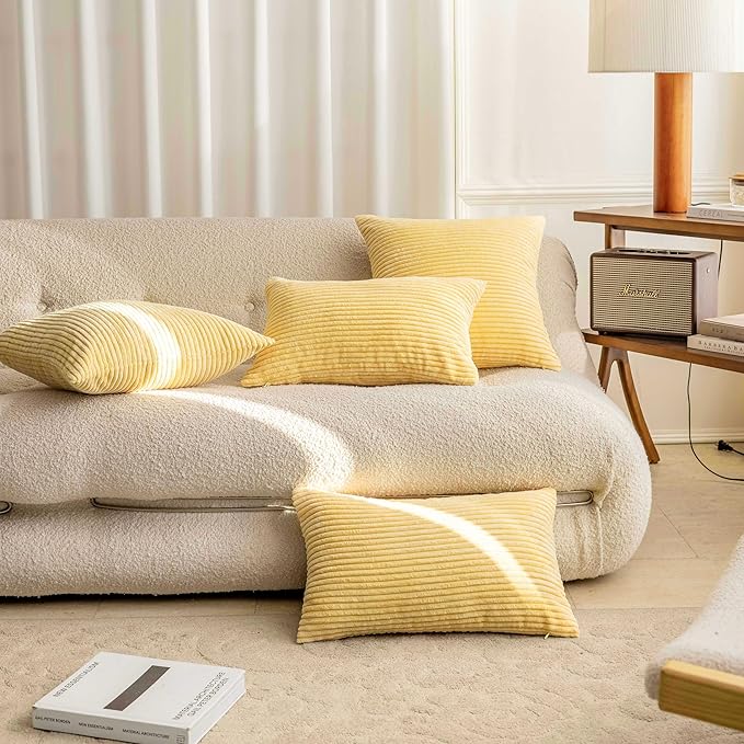 Home Brilliant Super Soft Corduroy Decorative Fall Pillow Covers 20x20 Throw Pillow Cover for Patio Couch Sofa Bedroom Winter Decor, 20 x 20 inch, Light Yellow