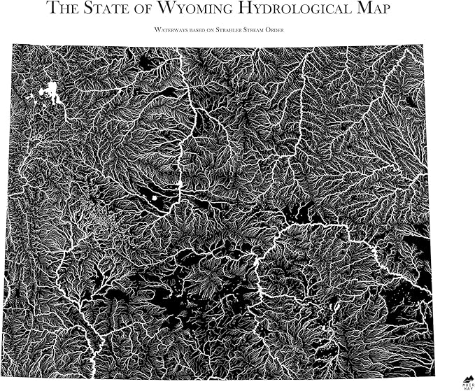 Muir Way Hydrological River Map of Wyoming - Watershed Topographic Wall Art for Home, Office, or Travel Decor - Unframed Flat Paper Print, 24x30