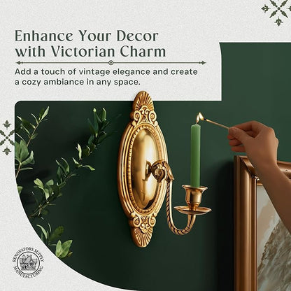 Solid Brass Wall Sconce Candle Holder 9 1/8 Inches H Victorian Vintage Style Decorative Candlestick Holders with Mounting Hardware Antique Wall Mounted Art | Renovators Supply Manufacturing