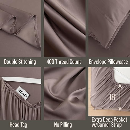 Bella Coterie 6 Piece Luxury Bamboo Viscose King Size Sheet Set | 100% Organically Grown | Cooling for Hot Sleepers | 18" Deep Pocket | Soft & Hypoallergenic | 4 Pillowcases [Mocha]