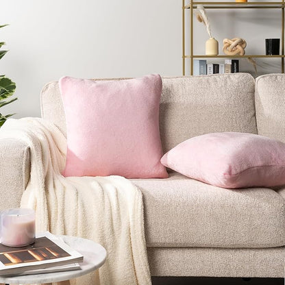 PAVILIA Light Pink Throw Pillow Covers 18x18 Set of 2, Decorative Pillow Cases for Bed Sofa Couch, Boho Aesthetic Accent Decor Cushion Bedroom Living Room, Velvet Square Euro Sham Covers, Blush Pink