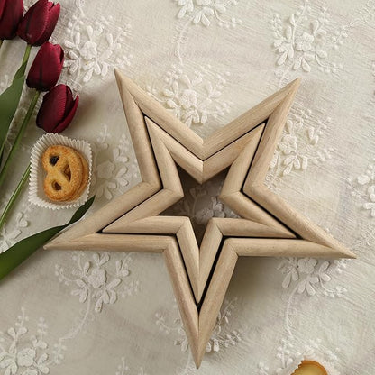 LOSOUR Set of 2 Natural Wood Decor Stars - Coffee Table Decor, Centerpiece, TV Stand, Bookshelf, Desk, Tiered Tray for Living Room, Bedroom, Office
