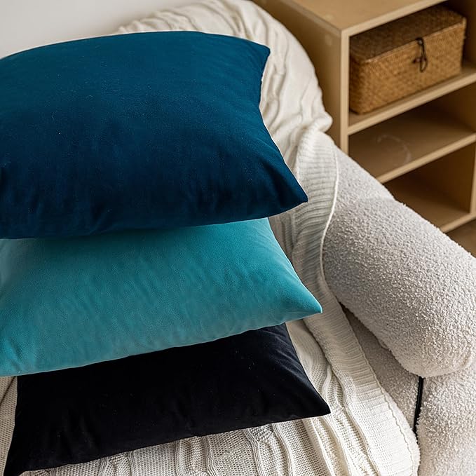 FEVERQIYI Black Velvet Pillow Covers 18x18 Set of 2 Decorative Square Throw Pillowcase Soft Solid Cushion Covers for Bedroom Living Room Outdoor Indoor Decoration