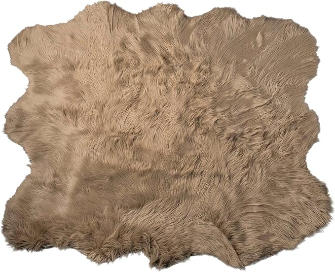 Luxe Gordon Faux Fur Rug with Soft and Fluffy Pile | Machine Washable Living Room Rug with Anti-Slip Backing | Cruelty-Free Area Rugs for Office or Bedroom, Tan, 5 ft x 6 ft