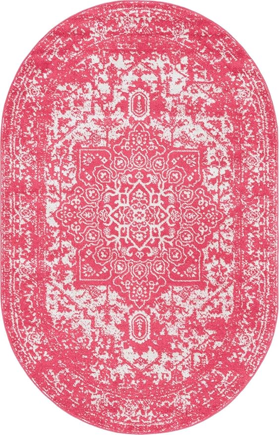 Rugs.com Arlington Collection Rug – 5' x 8' Oval Pink Medium-Pile Rug Perfect for Living Rooms, Large Dining Rooms, Open Floorplans