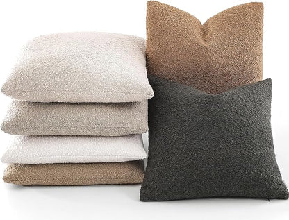 Boucle Decorative Throw Pillow Covers for Couch Set of 2, 20x20 inches, Dark Coffee