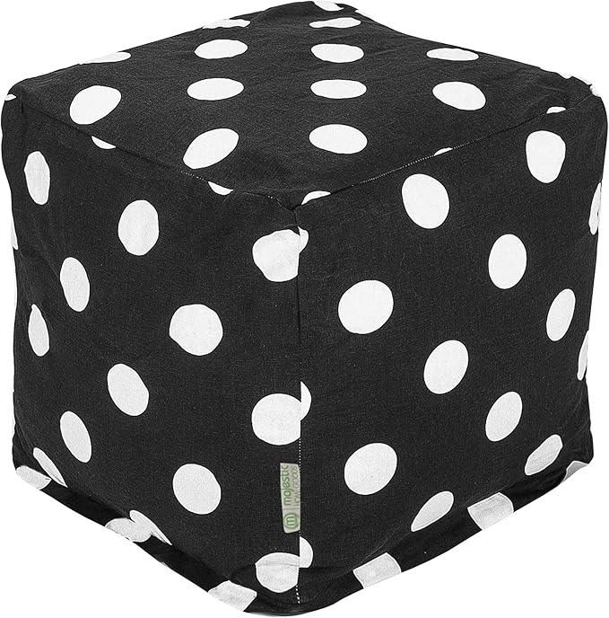 Majestic Home Goods Black Large Polka Dot Indoor Bean Bag Ottoman Pouf Cube L W x 17" H, 17" x 16" x 16",