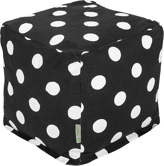 Majestic Home Goods Black Large Polka Dot Indoor Bean Bag Ottoman Pouf Cube L W x 17" H, 17" x 16" x 16",