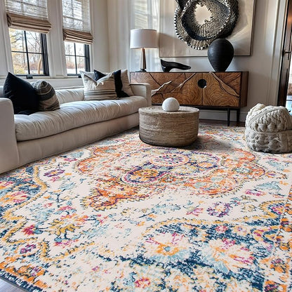 Rugshop Vintage Distressed Bohemian Area Rug for Living Room,Bedroom,Dining Room – Vibrant Multi-Color Tribal Design, 6'6" x 9'