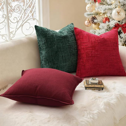 decorUhome Christmas Red Chenille Throw Pillow Covers 26x26 Set of 2 Thick Textured Slubby Couch Pillow Covers Farmhouse Accent Modern Neutral Decorative Pillow Cases for Bed Sofa Living Room