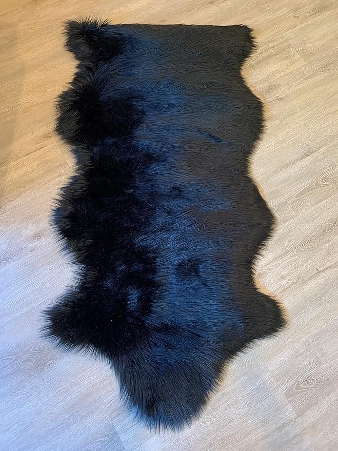 LAMBZY Faux Sheepskin Super Soft Hypoallergenic Silky Shag Rug for Living Room, Kids Room, Sofa (Single and a Half 2'x4'6", Black)