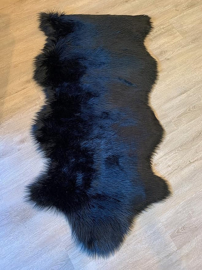 LAMBZY Faux Sheepskin Super Soft Hypoallergenic Silky Shag Rug for Living Room, Kids Room, Sofa (Single and a Half 2'x4'6", Black)