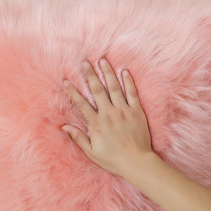 Faux Fur Rug Sheepskin Shag Fluffy Fuzzy 6x9 ft Pink Rugs for Bedroom Bedside Bed Floor Living Room Plush Rectangle High-Density Cushion Carpet Super Sofa Cover