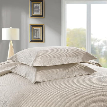 MarCielo 3-Piece 100% Cotton Oversized Bedspread Lightweight Quilt Coverlet Embroidery Farmhouse Bedding Set (TG Yellowish Beige, Oversized King (118"x106"))