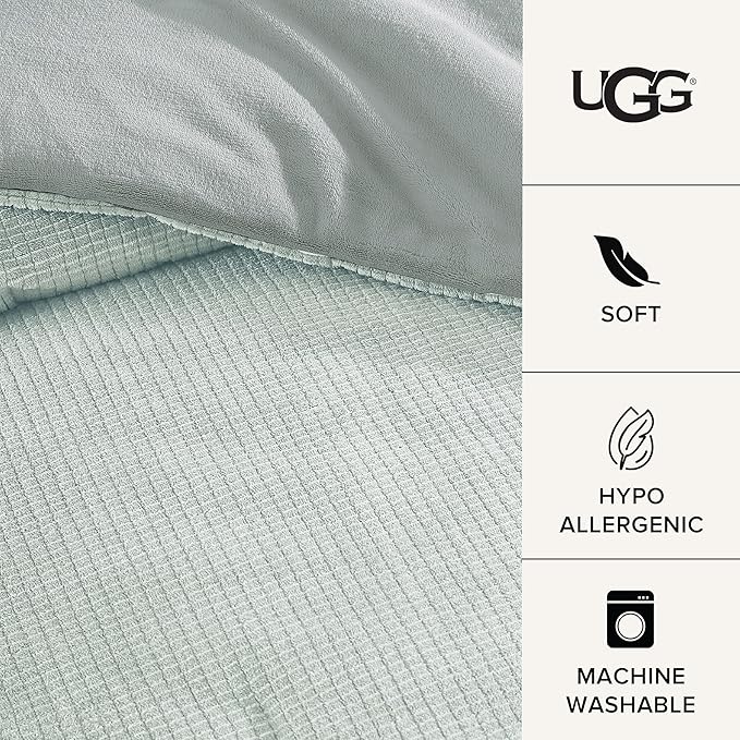 UGG Remina Twin Comforter Set 4 Piece Bed in a Bag with Throw Blanket, Decorative Pillow Sham and Reversible Comforter Hypoallergenic Luxury Bedding, Machine Washable, Twin XL, Blue-Green Clear Creek