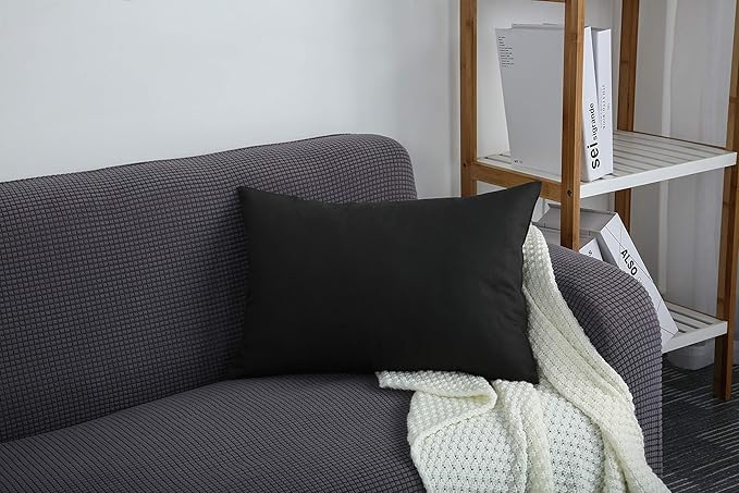 TangDepot Handmade Decorative Solid 100% Cotton Canvas Throw Pillow Covers/Pillow Shams, (12"x20", Charcoal Gray)