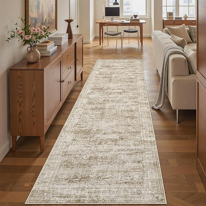 Runner Rug 2'x10' Washable Non-Slip Runner Rugs for Kitchen Bathroom Laundry Room Brown Vintage Floor Carpet Runners for Hallway Entryway