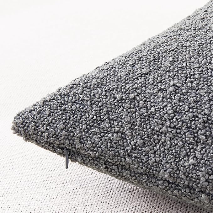 Mixhug Decorative Boucle Throw Pillow Covers, Dark Gray, 12 x 20 Inches, Pack of 2 - Textured Boho Pillow Covers for Couch and Bed