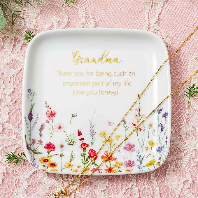 Crisky Jewelry Ring Dish for Grandma Birthday Gifts Thinking of You Gift for Grandmother New Fist Time, Personalized Christmas Valentine's Gift Ideas from Grandson Granddaughter (Love You Forever)