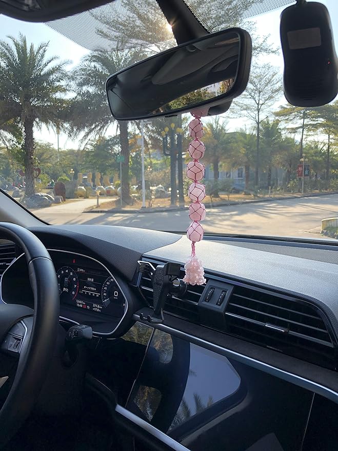 Healing Crystals Home Interior Decoration Car Hanging Ornaments Good Luck Home Decor for Reiki Healing Good Luck Feng Shui Decorations (Rose Quartz)