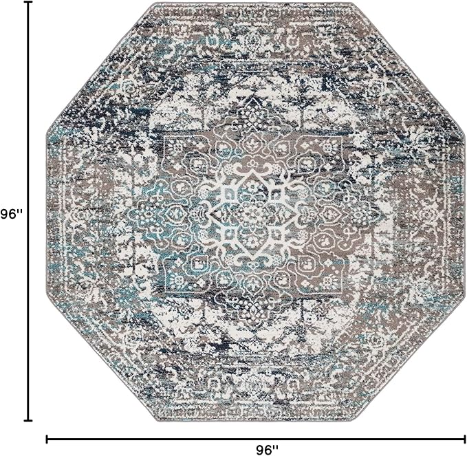 Rugs.com Arlington Collection Rug – 8 Ft Octagon Grey Medium-Pile Rug Perfect for Living Rooms, Kitchens, Entryways