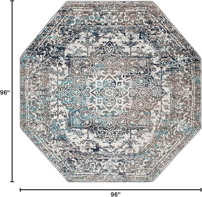 Rugs.com Arlington Collection Rug – 8 Ft Octagon Grey Medium-Pile Rug Perfect for Living Rooms, Kitchens, Entryways