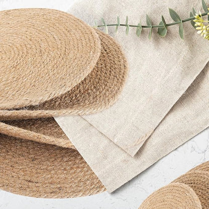 11.8 Inch Round Jute Placemats Set of 4 – Boho Rustic Woven Table Mats & Charger Plates, Heat Resistant & Easy to Clean, Handwoven Farmhouse Table Decor for Dining, Kitchen, Weddings & Home