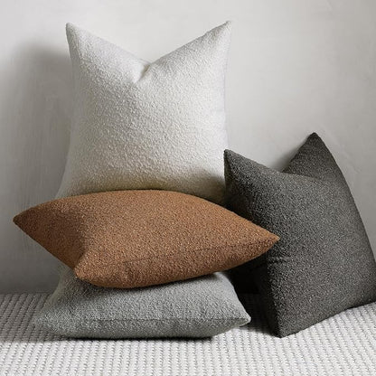 Throw Pillow Covers 20 x 20 Inch Set of 2, Accent Soft Boucle Textured Pillow Cover, Decorative Solid Color Cozy Cushion Pillow Case for Couch Bedroom Sofa Living Room Home Decor, Light Gray