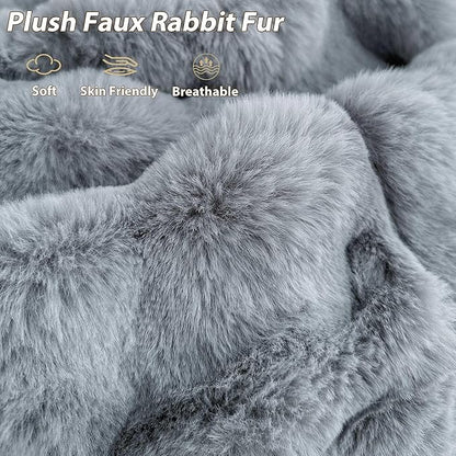 LIFEREVO Faux Rabbit Fur Round Inflatable Pouf Ottoman, 20" X 16" Shaggy Waffle Bubble Floor Poufs Foot Rest Living Room Bedroom, Furry Pouf Chair Foot Stool Couch Home Decor, Anti-Slip, Light Grey