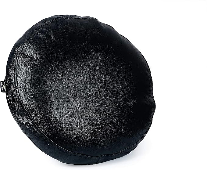 D DOLLY LAMB Lambskin Round Leather Pillow Cover - Sofa Cushion Case - Decorative Circular Cushion Throw Covers for Living Room & Bedroom - Black Grain Diameter 18 Inch
