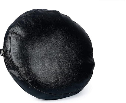 D DOLLY LAMB Lambskin Round Leather Pillow Cover - Sofa Cushion Case - Decorative Circular Cushion Throw Covers for Living Room & Bedroom - Black Grain Diameter 20 Inch
