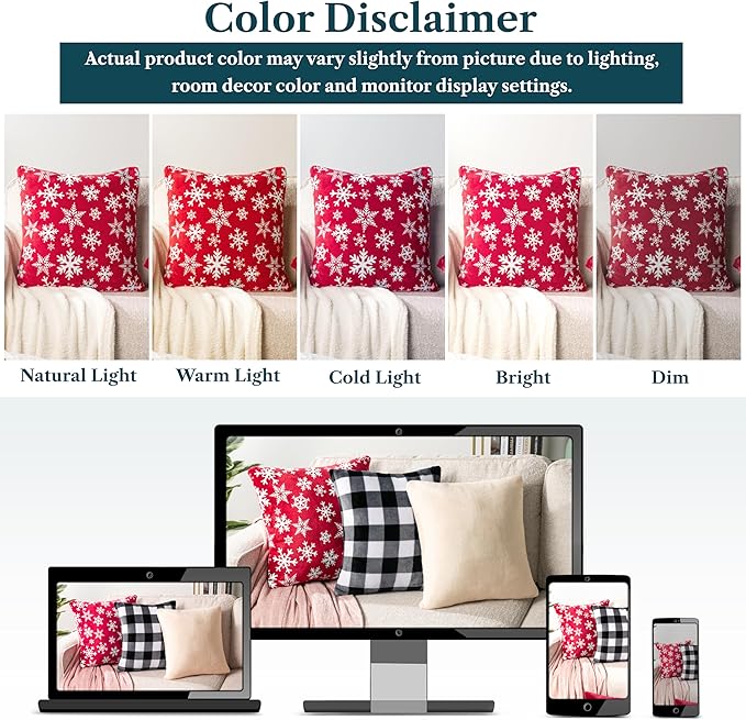 PAVILIA Holiday Throw Pillow Covers 18x18 Set of 2, Decorative Pillow Cases Bed Sofa Couch, Christmas Winter Accent Decor Cushion Bedroom Living Room, Velvet Square Euro Sham Covers, Snowflake Red