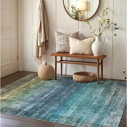 Kokia Abstract Area Rug Living Room 5x7 Colorful Washable Large Rug Bedroom Living Room Under Dining Table Soft Non Slip Stain Resistant Blue Carpet Room Decor, Oslo Teal