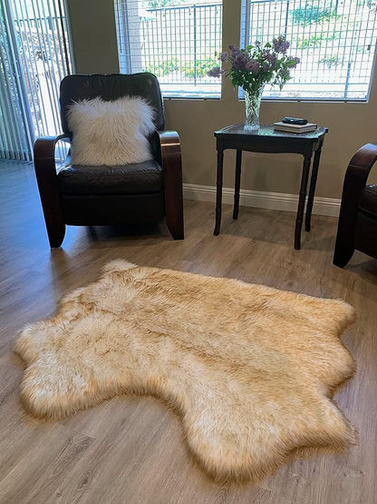 LAMBZY Faux Sheepskin Super Soft Hypoallergenic Silky Shag Rug for Living Room, Kids Room, Sofa (Double Side by Side 3'x4, White/Brown Tips)
