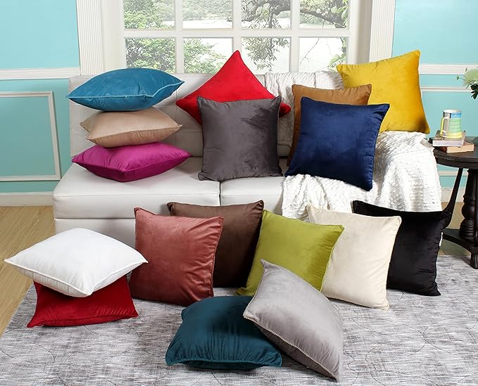 ACCENTHOME Velvet Throw Pillow Cover 18x18 Inch (Pack of 2) Decorative Cushion Case for Couch Sofa Bedroom Car | Soft Silky Pillowcases Cozy Home Decor | Luxury Farmhouse Solid Red Pillow Covers