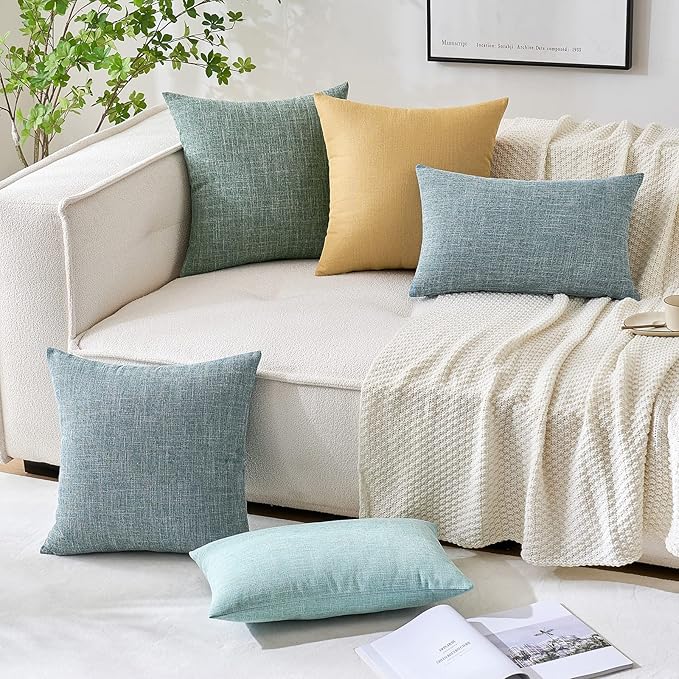 MIULEE Pack of 2 Decorative Linen Burlap Coastal Pillow Covers Farmhouse Boho Accent Pillowcases for Sofa Car Couch Bedroom Living Room Decor 12x20 Inch Teal