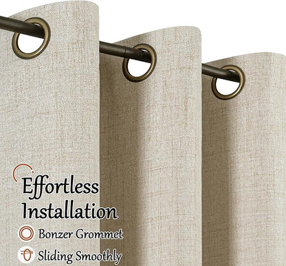 Lajode 40 Inch Length Linen Blackout Curtains for Short Cafe Window, Thermal Insulated Light Blocking Soundproof Privacy Burlap Curtains 2 Panels, Each 38 Inch Wide Beige
