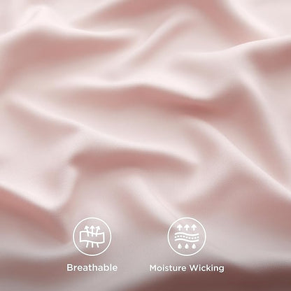 Bedsure Queen Sheet Set, Rayon Derived from Bamboo, Cooling Sheets, Breathable & Soft, Deep Pocket Up to 16 Inches, Hotel Luxury Silky Bedding for Hot Sleepers, Pink