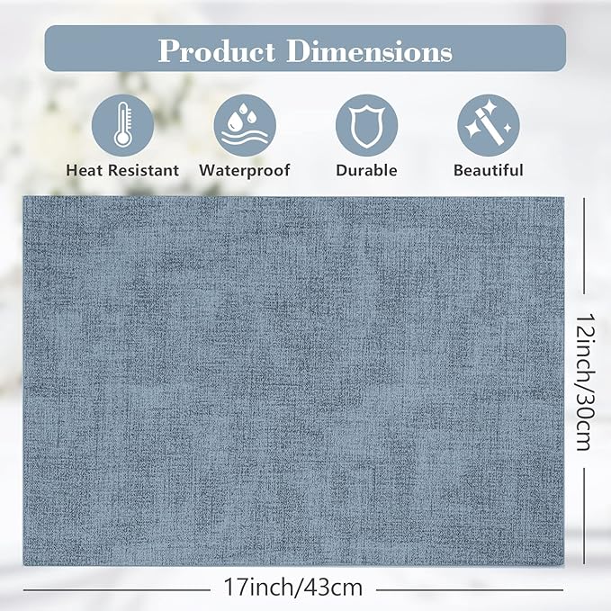 Faux Leather Placemats Set of 6,Heat Resistant Placemats for Dining Table, Easy Clean Non-Slip Place Mats, Waterproof Stain Resistant Wipeable Washable PU Table Mats, (Blue)