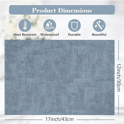 Faux Leather Placemats Set of 6,Heat Resistant Placemats for Dining Table, Easy Clean Non-Slip Place Mats, Waterproof Stain Resistant Wipeable Washable PU Table Mats, (Blue)